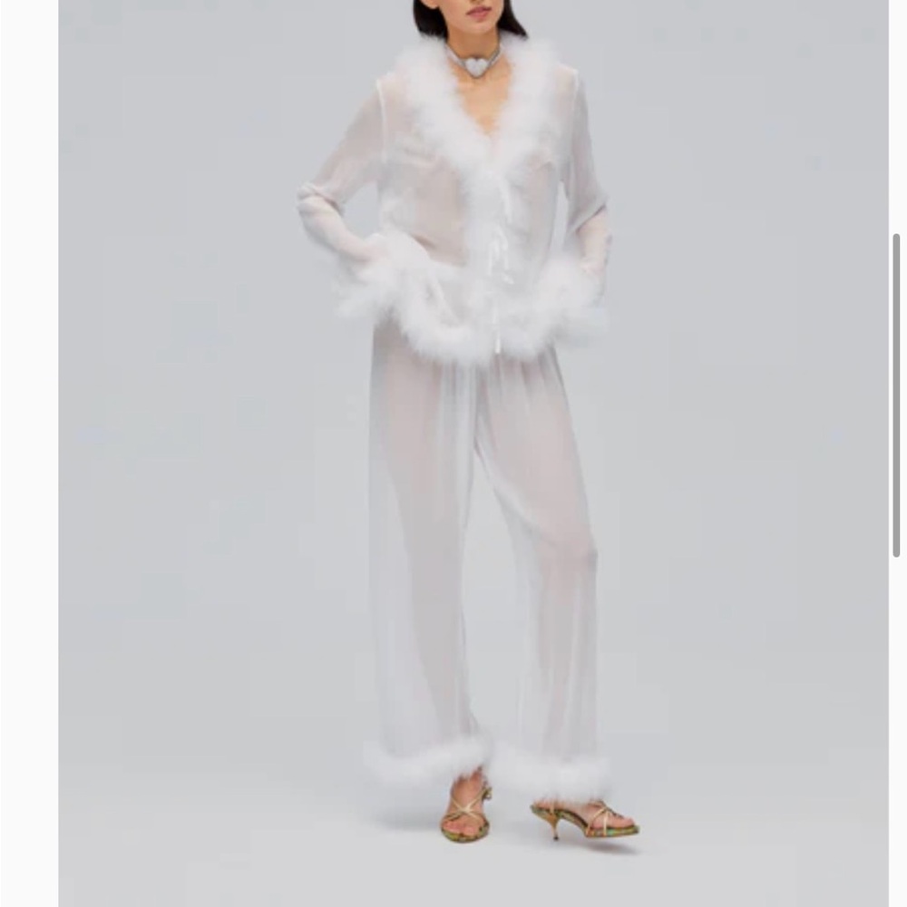 SLEEPER White Feather-Trim Pajama Set - Feminine Loungewear